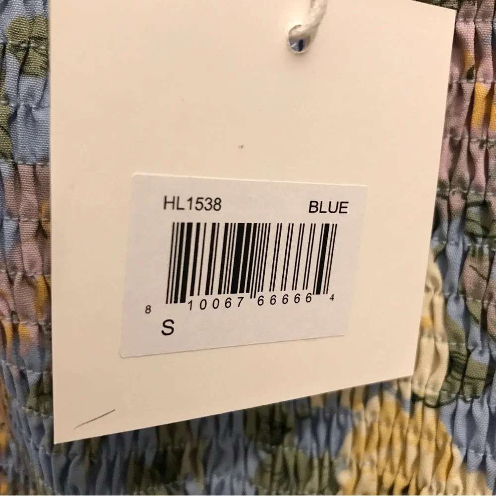 NWT HL Affair Floral Mini Dress Small blue yellow smocked long sleeve - Picture 10 of 12